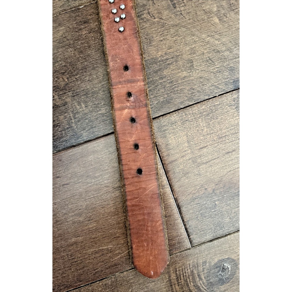 American Eagle Brown 100% Leather Belt Western Hippy Studded Womens M Rhinestone - Picture 12 of 16